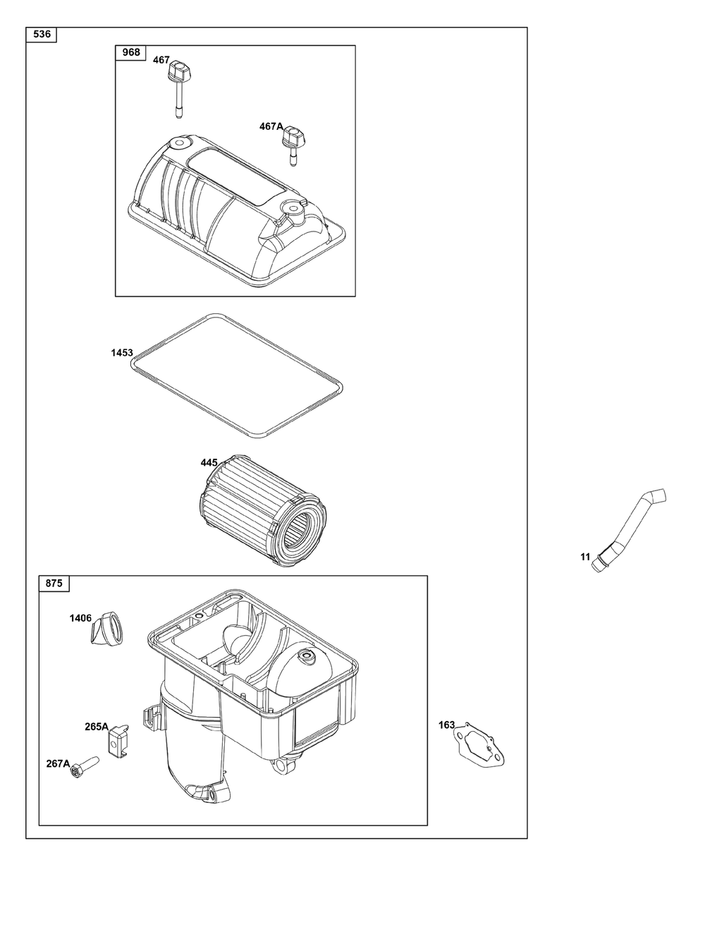 Air Cleaner Group Diagram and Parts List for 25V337-0016-F1  Briggs and Stratton Engine